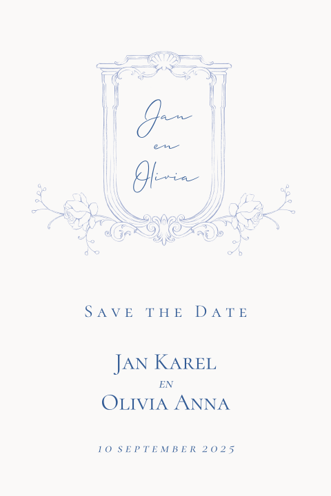 Save the Date barok blauw bloemen