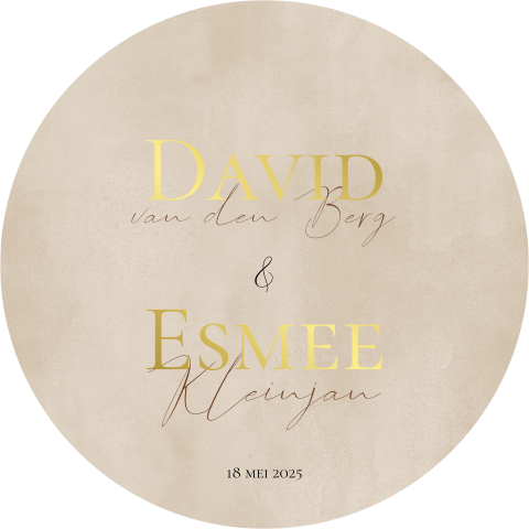 Trouwkaart cirkel zandkleur goudfolie