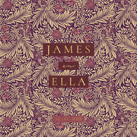 Trouwkaart romantisch bloemenpatroon goudfolie