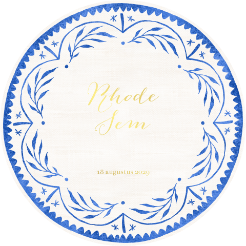 Trouwkaart rond mediterraans blauw blaadjes