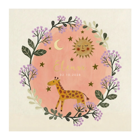 Geboortekaartje meisje giraf zon bloemen