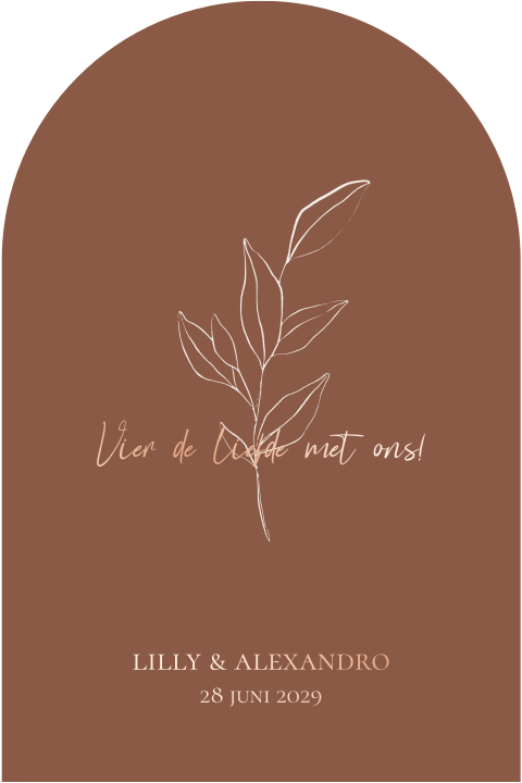 Trouwkaart unieke vorm poort takje