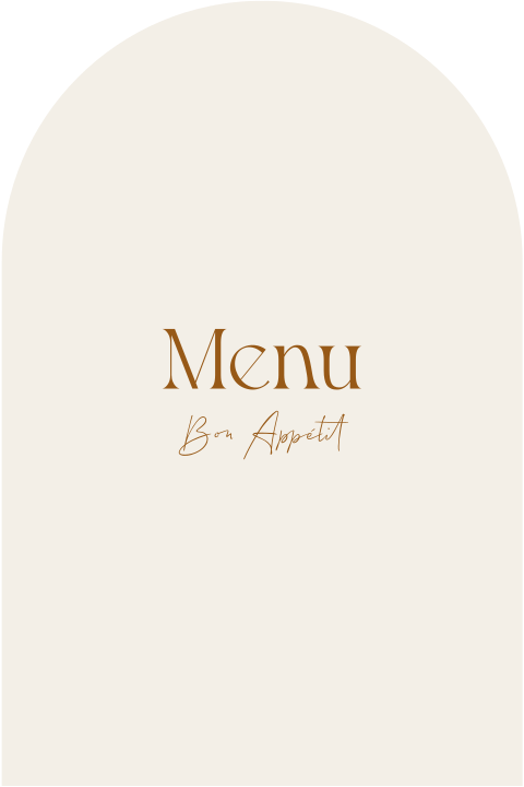 Menukaart bruiloft diner minimalistisch beige boogvorm