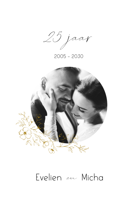 Uitnodiging 25 jaar getrouwd foto lijntekening bloemen