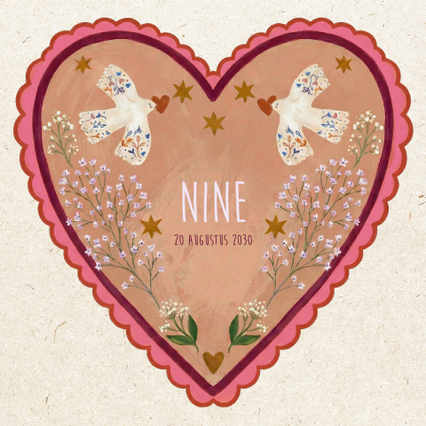 Geboortekaartje meisje roze folklore bloemen vogels