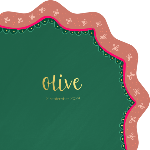 Geboortekaartje halve bloem colorblock roze groen