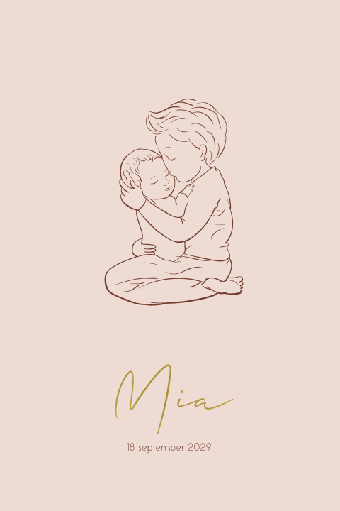 Geboortekaartje jongen lijntekening broer met baby zusje