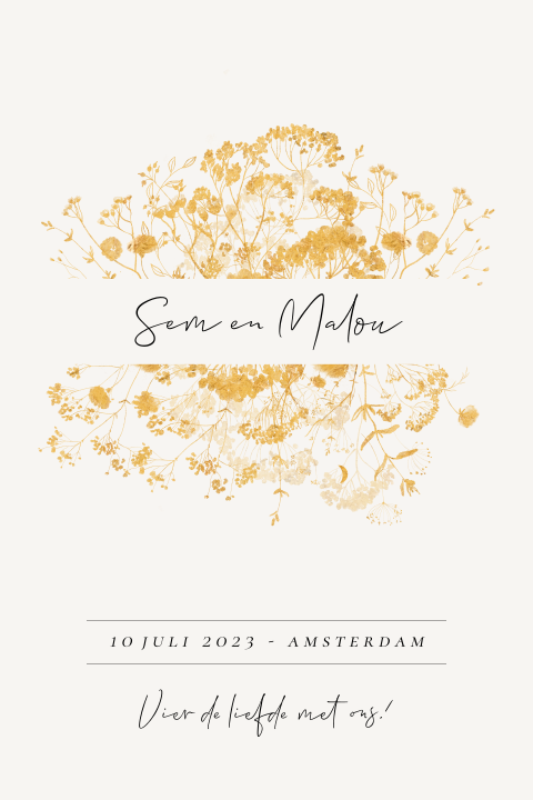 Trouwkaart geelgouden bloemen