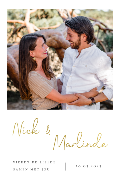 Trouwkaart foto en goudfolie