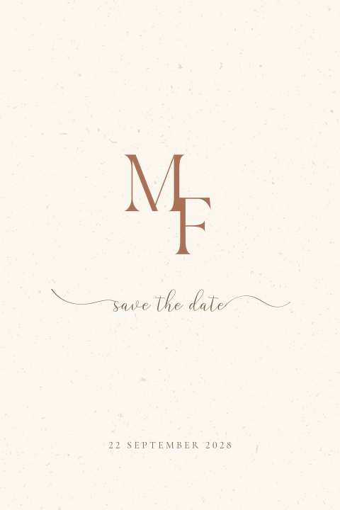 Save the Date kaart eco look initialen zand bruin