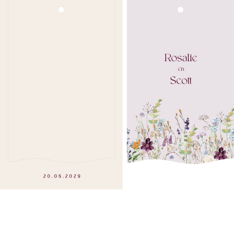 Trouwkaart set met lint botanisch vrolijke bloemen