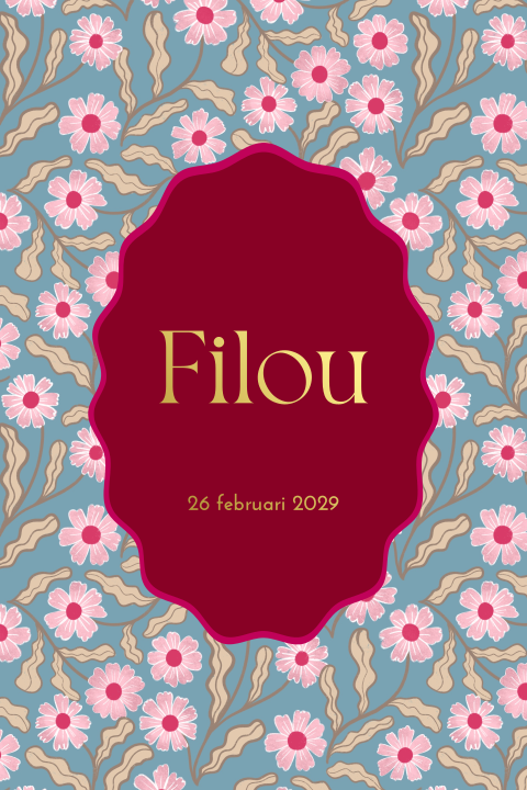 Geboortekaartje bloemenpatroon roze blauw