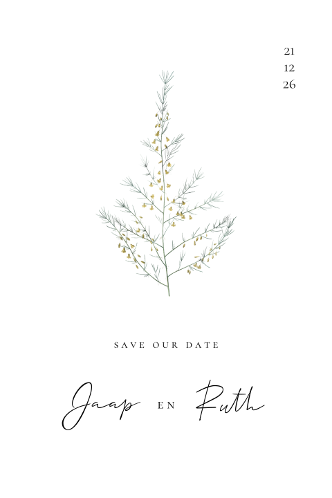 Save the Date kaart takje okergeel bloemetjes
