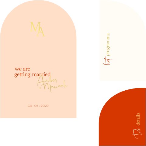 Trouwkaarten set kleurrijk peach oranje