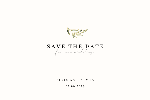 Save the Date kaart minimalistisch olijftakje