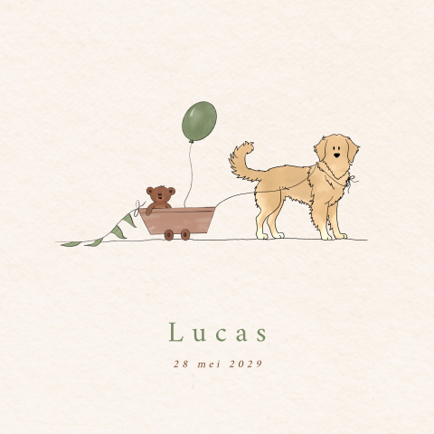 Geboortekaartje jongen hond golden retriever blond