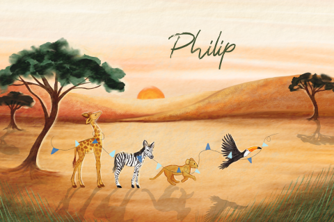 Poster kinderkamer wilde dieren giraf zebra leeuw en toekan