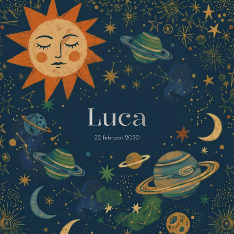 Geboortekaartje jongen ruimte sterren zon