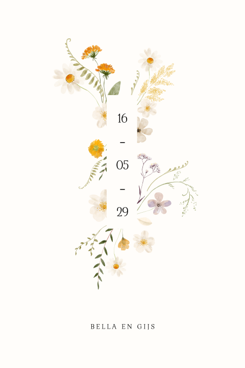 Botanische trouwkaart vrolijk gekleurde wilde bloemen