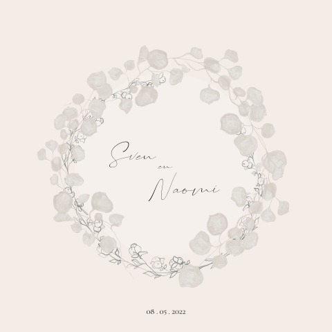 Trouwkaart schets bloemen zand poeder