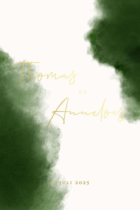 Trouwkaart watercolor donkergroen goud folie