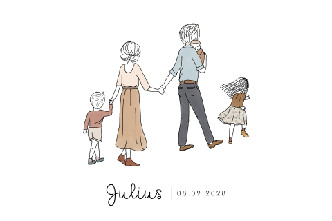 Geboortekaartje illustratie gezin met 3 kinderen