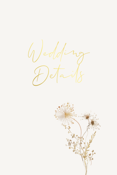 Detail kaartje bruiloft veldbloemen neutrale tinten