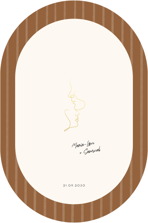 Trouwkaart ovaal lijntekening gezichten