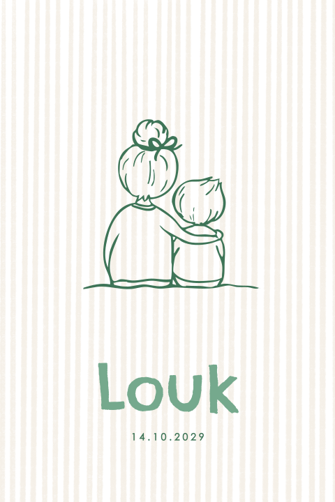 Geboortekaartje jongen lijntekening van grote zus met klein broertje
