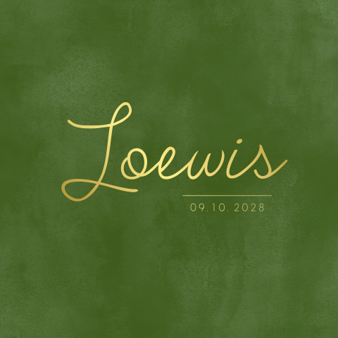 Watercolorgroen geboortekaartje met goudfolie