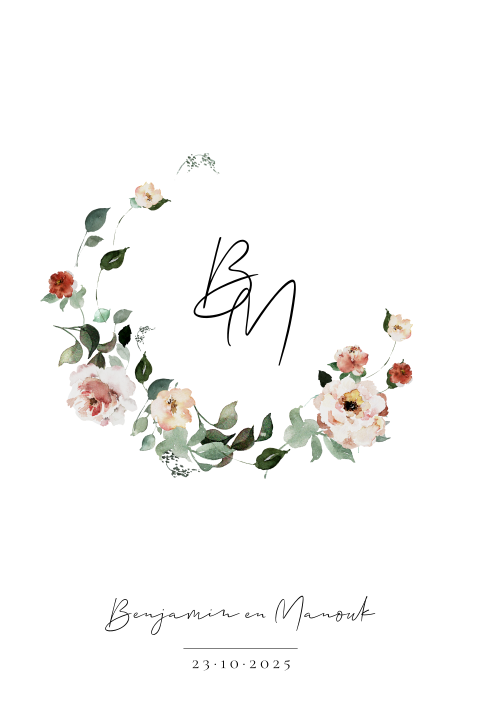 Trouwkaart kleurrijke bloemenkrans