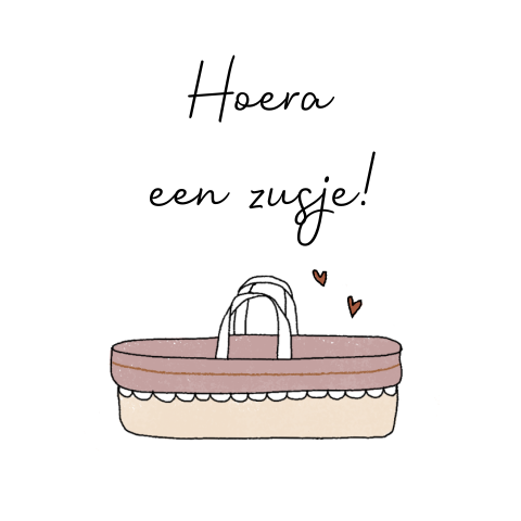 Sticker traktatie hoera een zusje mozesmandje roze