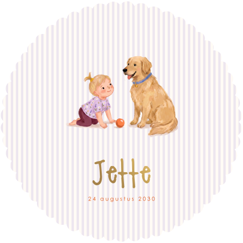 Rond geboortekaartje meisje hond golden retriever