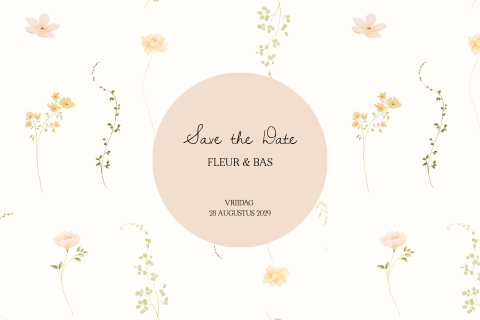 Save the date kaart pastel kleuren veldbloemen