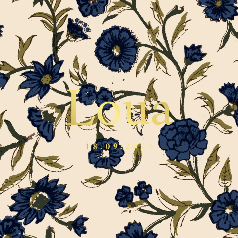 Geboortekaartje patroon blauwe bloemen