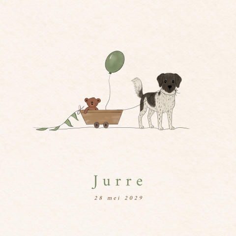 Geboortekaartje jongen hond Friese Stabij bolderkar