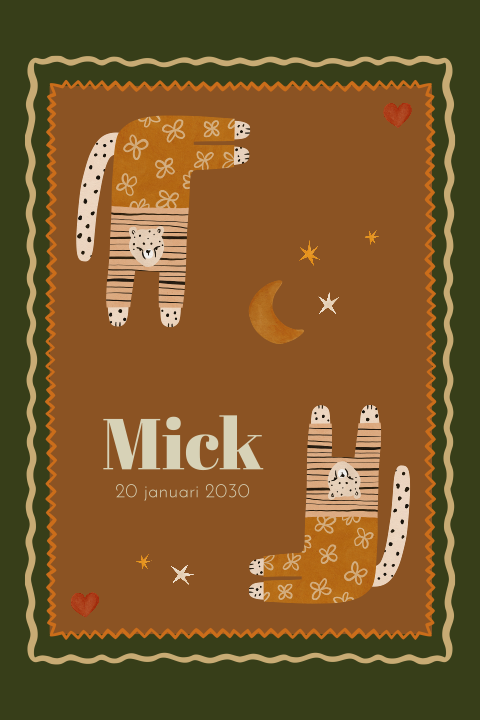 Geboortekaartje jongen boho eclectic panters