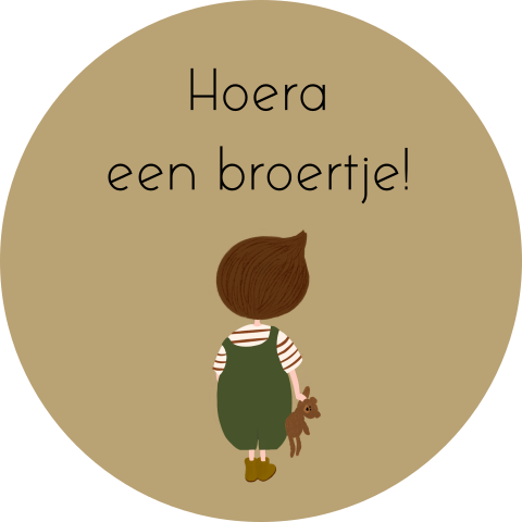 Sticker traktatie hoera een broertje jongetje knuffelbeer