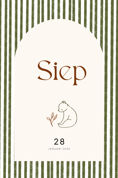 Geboortekaartje jongen groen gestreept beertje takje