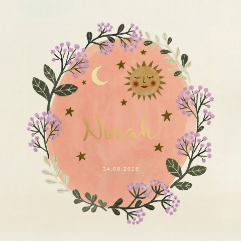 Geboortekaartje boho zon bloemen
