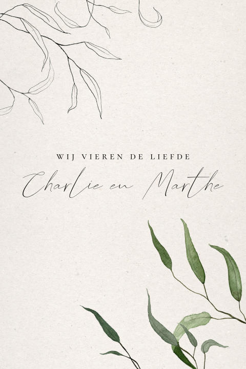 Trouwkaart schets bladeren gevouwen