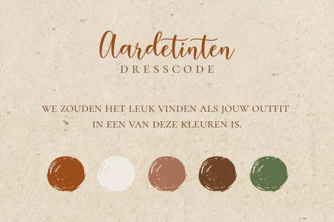 Detail kaartje dresscode bruiloft kleuren aardetinten