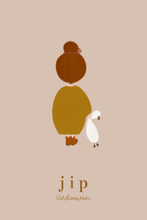 Geboortekaartje rood meisje knuffel gans