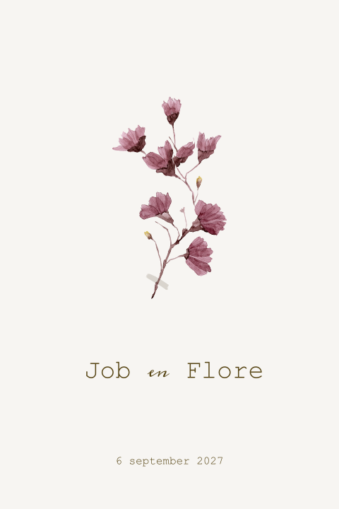 Trouwkaart paarse bloemen
