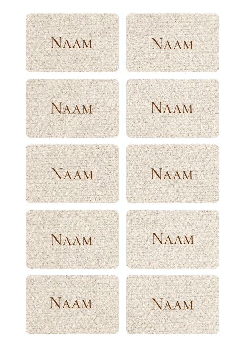 Naamkaartjes bruiloft linnen look zandkleur