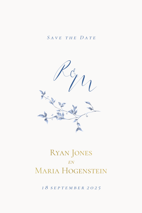Save the Date kaart takjes blauw