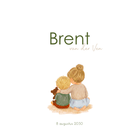 Klassiek geboortekaartje jongen illustratie klein broertje grote zus