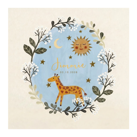 Geboortekaartje jongen giraf zon bloemen