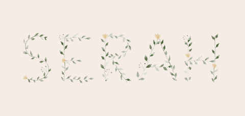 Geboortekaartje bladeren bloemen letters naam