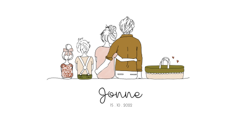 Geboortekaartje familie grote zus, grote broer en baby broertje